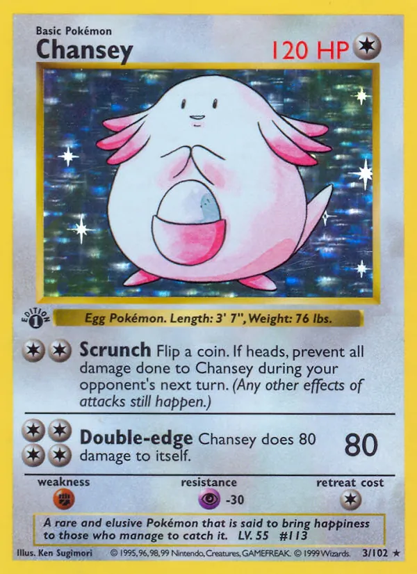 Chansey, first edition holofoil (base1-3_1eh)