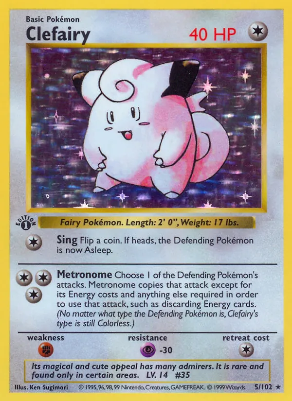 Clefairy, first edition holofoil (base1-5_1eh)
