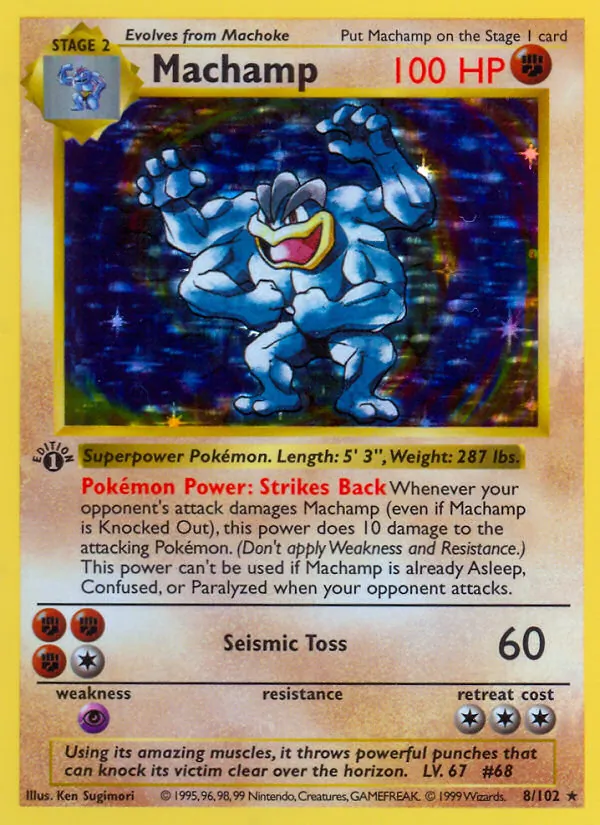 Machamp, first edition holofoil (base1-8_1eh)