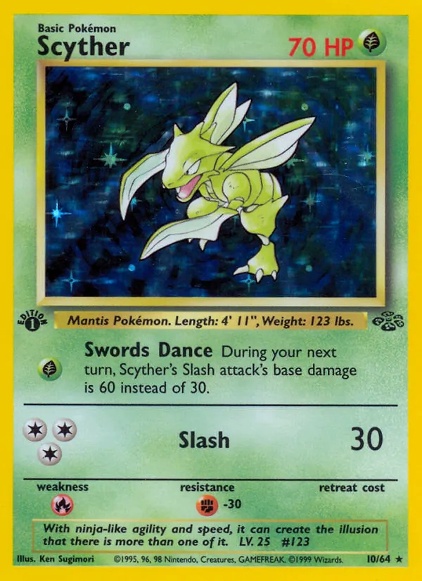 Scyther, first edition holofoil (base2-10_1eh)