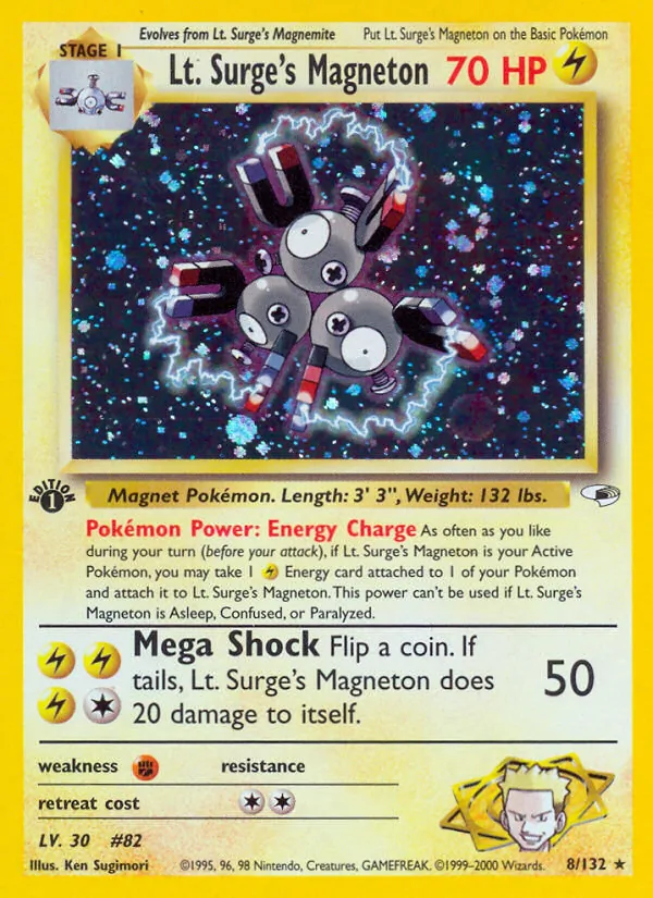 Lt. Surge's Magneton, first edition holofoil (gym1-8_1eh)