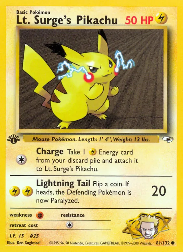 Lt. Surge's Pikachu, first edition (gym1-81_1e)