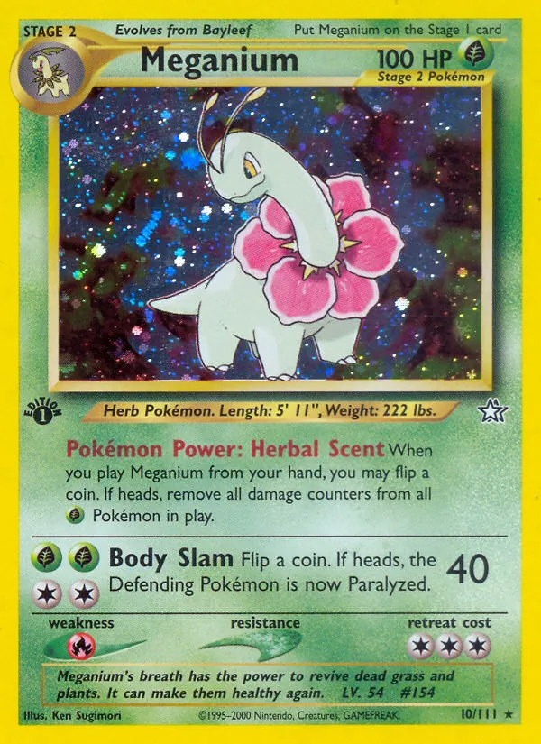 Meganium, first edition holofoil (neo1-10_1eh)