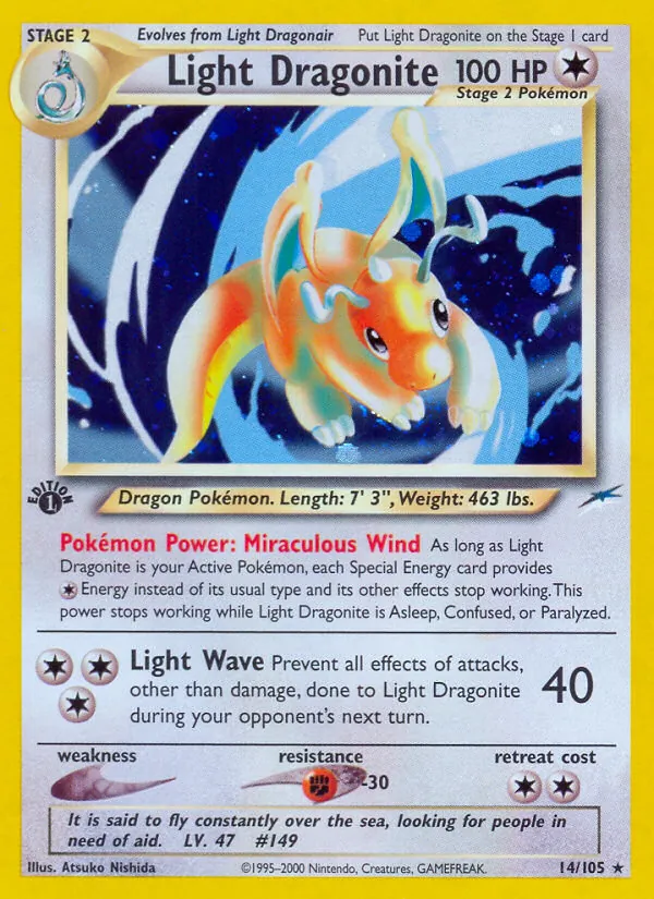 Light Dragonite, first edition holofoil (neo4-14_1eh)